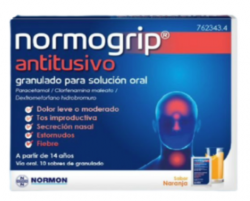 NORMOGRIP ANTITUSIVO GRANULADO PARA SOLUCION ORAL, 10 sobres