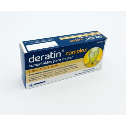DERATIN COMPLEX COMPRIMIDOS PARA CHUPAR SABOR MIEL-LIMON , 30 comprimidos (Blister aluminio/PVC)