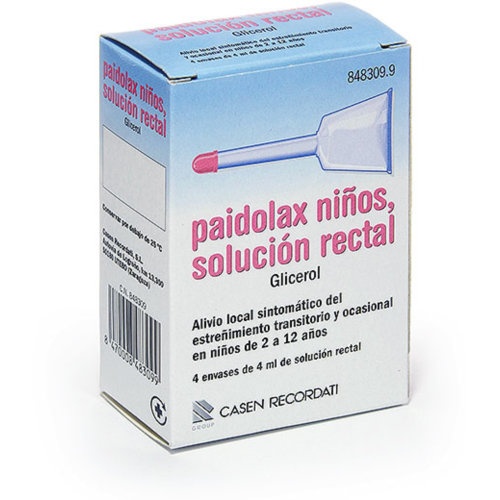 PAIDOLAX NIÑOS, SOLUCIÓN RECTAL, 4 aplicadores (enemas) de 4 ml