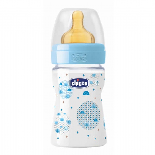 BIBERON PLASTICO PP T CAUCHO - CHICCO FISIOLOGICO 0% BISFENOL BOCA ANCHA FLUJO NORMAL (150 ML AZUL)