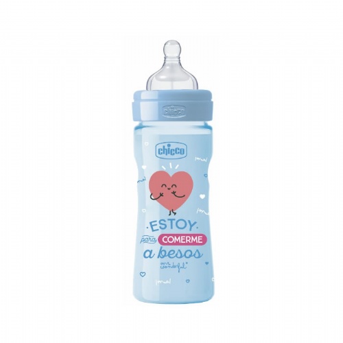 BIBERON PP T SILICONA - MR WONDERFUL CHICCO FISIOLOGICO FLUJO MEDIO (2M+ 250 ML AZUL)