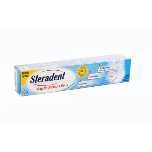 STERADENT TRIPLE ACCION PLUS - LIMPIEZA PROTESIS DENTAL (30 COMPRIMIDOS)