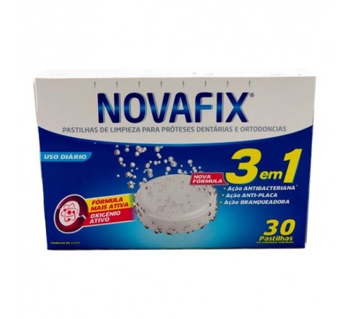 NOVAFIX TABLETAS ANTIBACTERIANAS 3 EN 1 - LIMPIEZA PROTESIS DENTAL (32 TABLETAS)
